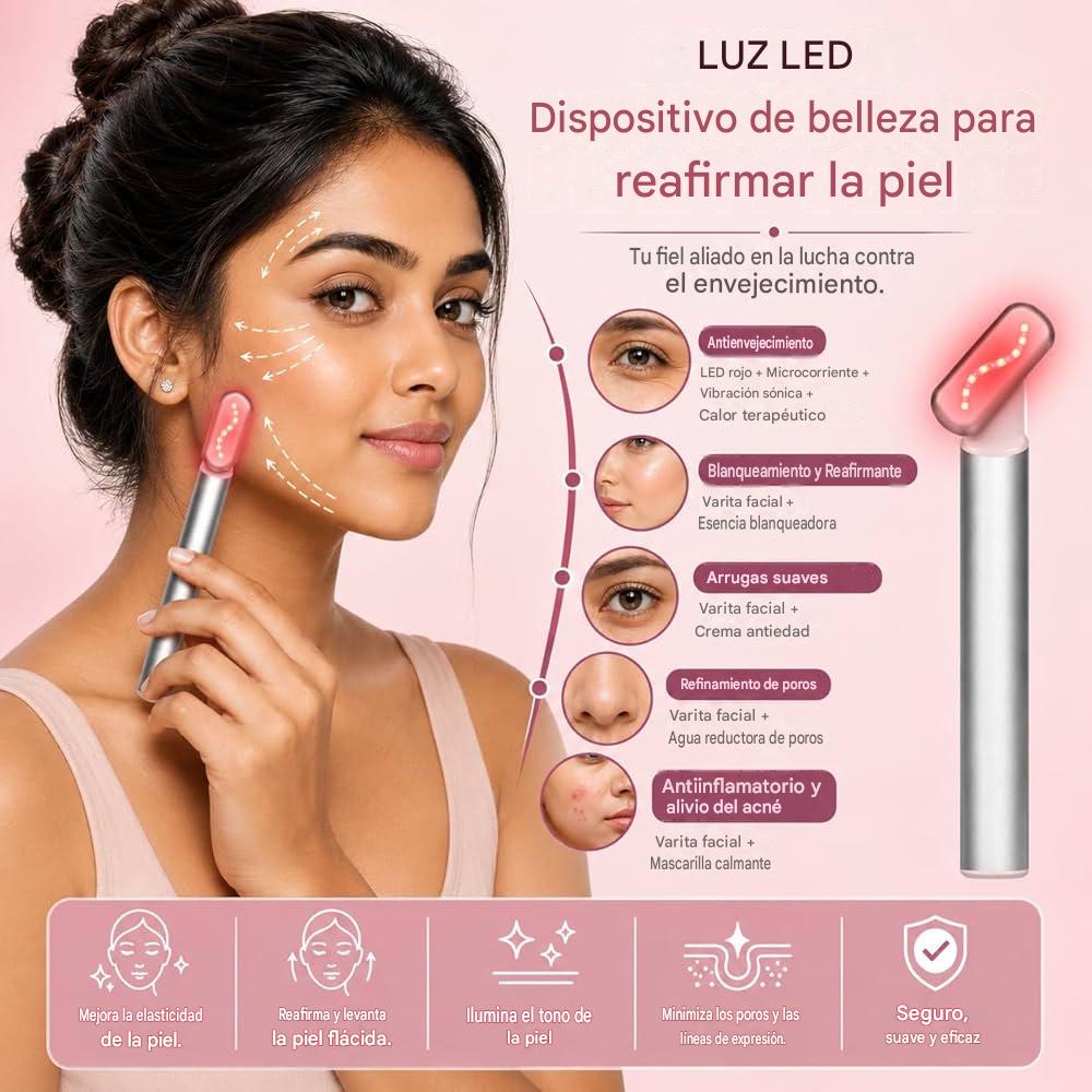 Varita magica de terapia con luz led, para ojos, rostro y cuello masajeador facial skin care viene con un serum de regalo