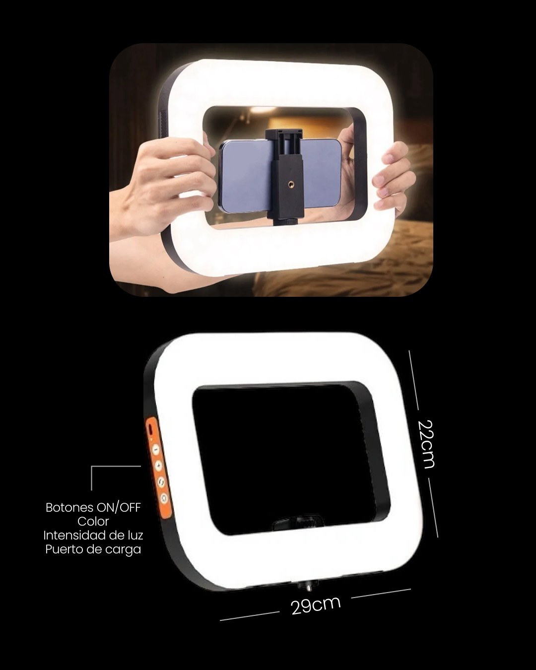 Aro de Luz y soporte de teléfono Cuadrado