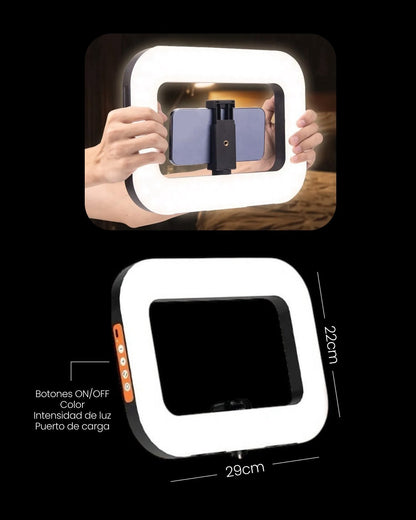 Aro de Luz y soporte de teléfono Cuadrado