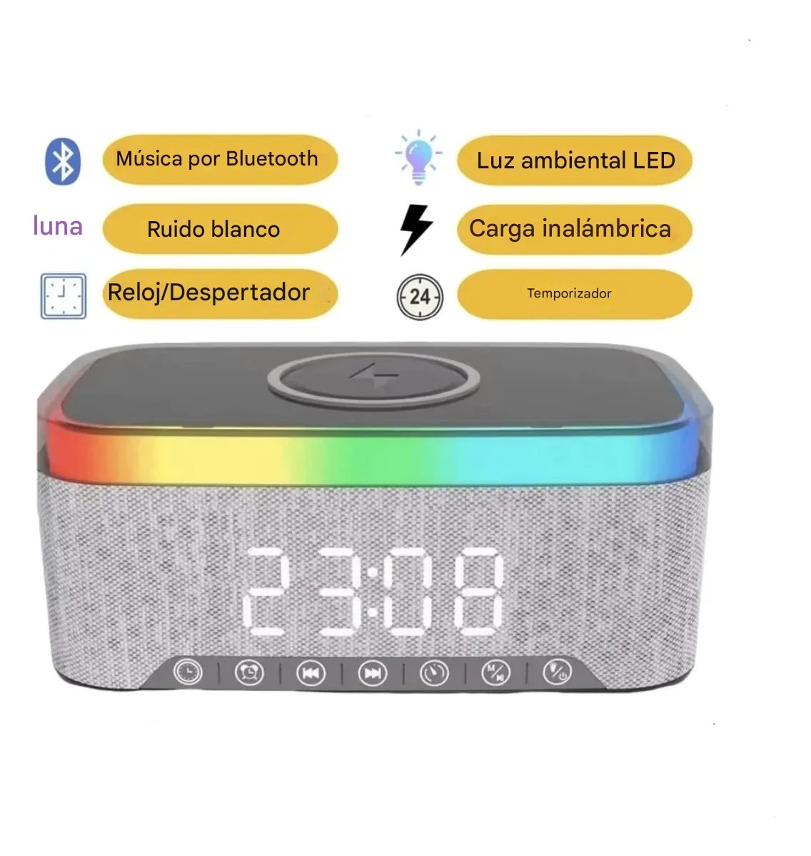 Bocina bluetooth LED con alarma integrada